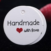 답례품 핸드메이드라벨 종이텍 수제 선물 원형 화이트 생일 결혼 유치원 100p