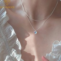 자수정목걸이 원석목걸이 탄생석925 스털링 실버 더블 러브 하트 모양의 월장석 펜던트 목걸이 여성 그라