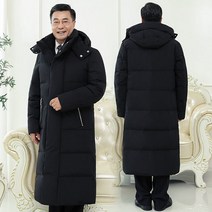 웰론 남자 하프기장 중년 아버지 겨울폼 패딩 코트 두꺼운 보온 미드 노년 롱 후드