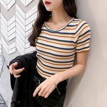슬림 줄무늬 반팔티 여름티 마린룩 예쁜 단가라 데일리 라운드