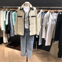 보브 트위드 배색 레자 자켓1366647