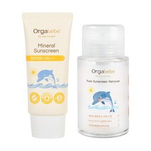 오가베베 무기자차 아기 선크림 SPF 50 + 리무버 클렌징 세트 유아선크림 자외선차단제 아기썬크림 클렌징토너, 선크림&클렌징토너 세트 1개