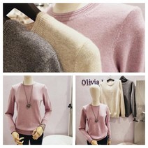 [올리비아로렌] 부드럽고 신축성 좋은 라인 배색 캐시미어 100% 라운드 니트vobblxw