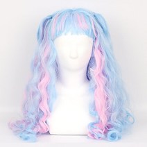 양갈래패션가발 - 블루핑크, 레인보우