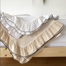 [패드랑] 레이스 프릴장식 풍기인견 목화솜 스프레드 여름 이불 겸 침대패드, 베이지