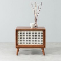 위즈 라탄 고무나무 플랩도어 협탁 수납장 600, 월넛 (DH10031)