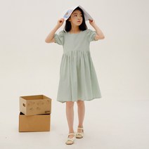 연두색 체크 바스락 여아 고학년 캉캉 여름 통 원피스 라운드넥 하객룩 바캉스룩 중학생 루즈핏 드레스