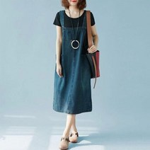 홍공장 빅사이즈 여성 데님 멜빵스커트 원피스 (M~2XL)