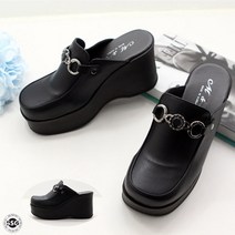 신신고 국내제작 여성 키높이 통굽 보석장식 뮬 막힘 방한 슬리퍼 8.5cm 경량창