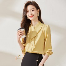 프렌치 칼라 블라우스 여성 디자인 감각 소크라우드 셔츠 봄 긴 소매 상의 백합 통근녀