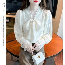 [Sealang]여성 오피스룩 리본 레이스 긴팔 셔츠 봄가을 bg8zhuo218