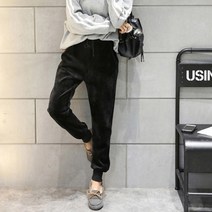 여자 여성 연예인 트레이닝복 기모 밴딩 조거 조커 바지 블랙