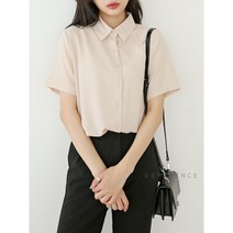 여자 여름 찰랑 링클프리 텐셀 구김없는 면접 소라색 반팔 블라우스 셔츠 데일리 오피스코디