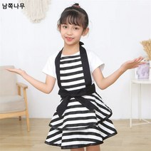 도트 프린트 면 앞치마 도매 2단 도톰 A라인 주방 요리 민소매 블라우스 어른 허리둘레 여자, 흑백 스트라이프 2단 아동 앞치마