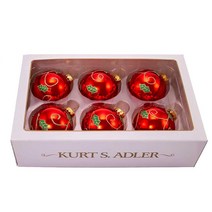 Kurt S. Adler 80MM 레드 홀리 리프 유리 볼 6피스 박스 장식품 세트 멀티 6개 크리스마스