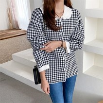 20대 청순 여성스러운 데일리 무난한 꾸안꾸 체크무늬 레이스 블라우스