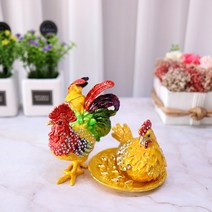 골드디자인 출세의상징 큐빅닭보석함 GD11 2P SET 인테리어장식소품, 혼합색상