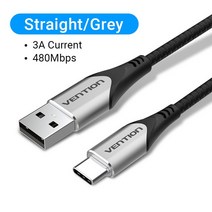 멀티usb허브 Vention-USB c타입 케이블 3A 90 도 충전기 삼성 호환 S10 샤오미 미 9 10 프로 핸드폰용 고속 충전 게임 코드, [03] 1m, [03] straight Grey