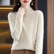 봄 화사한 울 캐시미어 스웨터 여성용 세미 하이넥 긴 소매 풀오버 과 최신 따뜻한