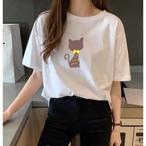 여자 리본 캣 반팔티 셔츠 프린터 반팔티 레터링 반팔티 캐릭터 반팔티 리본캣 반팔티