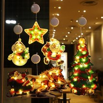 크리스마스 창문 스티커 성탄절 데코 유리창 장식품 시트지 조명 창 매달려 조명 조명 창 판 조명 등불, 큰 2개 작은 3개