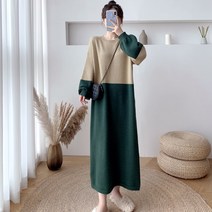 티아 투톤 배색 니트 데일리 롱 원피스