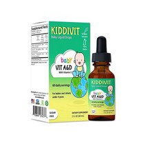 Kiddivit 아기 비타민 A&D 액체 방울 비타민 E 포함 - 매일 60회분 60mL(2액량 온스) - 스포이드 포함 유리병 - 무설탕 글루텐 프리 채식주의자 친화적