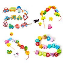 몬테소리 교구 실꿰기 블록 두돌 교구 장난감, 선택3-동물