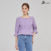 JJ지고트 밴딩 셔링 체크 블라우스 GM4P0BL40