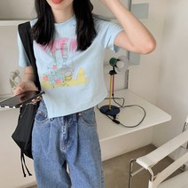 여름 코디 크리에이티브 프린트 숏 슬리브 반팔 티셔츠 상의