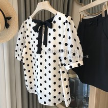 도트 뒷 리본 땡땡이 여름 반팔 블라우스