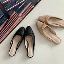 누빔 퀼팅 가죽 리본 블로퍼 뮬 2.5cm