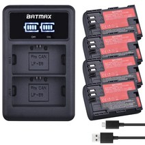 Batmax LP-E6 LPE6 LP-E6N 배터리 일본 셀 캐논 EOS 5D Mark II III 5DS 5DSR 6D 7D 60D 90D 용 LED 듀얼 USB 충전기, [05] 4 battery 1 charger