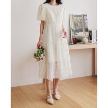 여성 반팔 퍼프 소매 풀 레이스 원피스