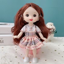 무속성 솜 아이돌인형 옷 장식 악세사리 소품 관절인형 new 16cm bjd 13 조인트 귀여운 3d 브라운 아이 드레스 패션 아기 신발 diy 장난감 소녀 선물, 옷을 입은 인형, 갈색