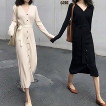 [인기폭주] 자모라 슬림핏 롱니트원피스 단추 허리끈