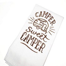 RV Camping Decor - Embroidered Flour Sack Towel - Brown - Travel Trailer - Camper, 1