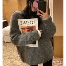 앙고라 모헤어 니트 여성 스웨터 루즈핏 코트 포경 더미 미디