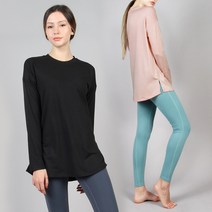 여자 데일리 루즈핏 롱 티셔츠 운동복 상의 라운드넥 티 트레이닝 빅사이즈 요가복 필라테스복 절개 힙 Y존 커버 조이할리