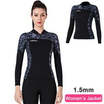 웻수트 웨이크보드복 바다수영 서핑 프리다이빙 해루질 슈트 남성 여성 잠수복 탑-3mm 2mm 1.5mm 네오프렌 긴 소매 잠수복 재킷- 보트 용 전면 지퍼 셔츠, 1.5mm 여성용 재킷, 1-XL
