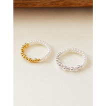 실버925 좁쌀 진주 2way 반반 은 볼 미니 레이어드 고무줄반지 프리사이즈 밴드 링