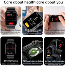 심전도 측정기 남녀공용 혈당 스마트 워치 체온 ECG 건강 모니터 침습 IP68 방수 스마트워치 E500, 05 파란