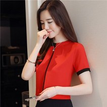 한국어 쉬폰 여성 블라우스 여름 사무실 레이디 셔츠 우아한 패션 반팔 여성 셔츠 느슨한 blusas femininas elegante