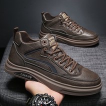 남자 천연소가죽 밴딩라인 스토퍼 스니커즈 키높이운동화 케주얼 가죽신발