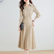 블라우스 긴팔 원피스 깔끔 심플 하객 미시룩 베이지 드레스