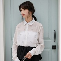 알리팡(Alipang) 여성꽃패턴셔츠 씨스루셔츠 얇은질감 씨스루패턴셔츠