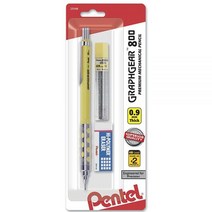 Pentel Graph Gear 800 제도 연필 0.9mm 노란색 배럴 연필심 및 소형 블록 지우개 포함 (PG809LZBP), 0.7mm_12 Pack