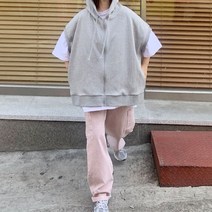 애플망고옷장 간절기 빅사이즈 반팔후드집업 오버핏 남녀공용 민소매 조끼 후드티