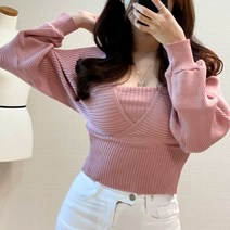 폭스나인 fn00364 이중레이어드 나시 긴팔티 다양한 스타일연출하는 여성스러운 니트티셔츠 니트 스웨터