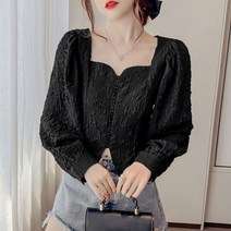 넷투넷코리아 여성 크롭 스퀘어넥 블라우스 단색 데일리 하객룩